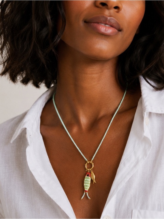Anthropologie Jewelry - New! Coastal Beaded Fish Charm Beaded Necklace NWOT (3026)
